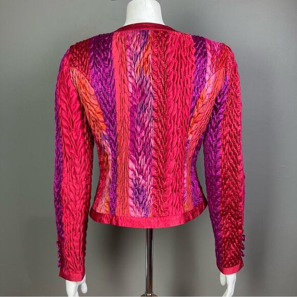 Jean Marc collection Jacket Large VTG bolero red ribbon ruched stretch crinkle - Picture 6 of 16